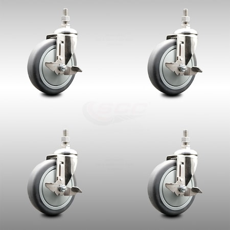 Service Caster 5 Inch 316SS Thermoplastic Rubber Swivel 1/2 Inch Threaded Stem Caster Set Brake SCC-SS316TS20S514-TPRB-TLB-121315-4